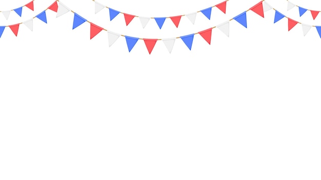 Vlaggen slinger. witte, blauwe, rode wimpelketting. feest slinger decoratie. driehoek viering vlaggen