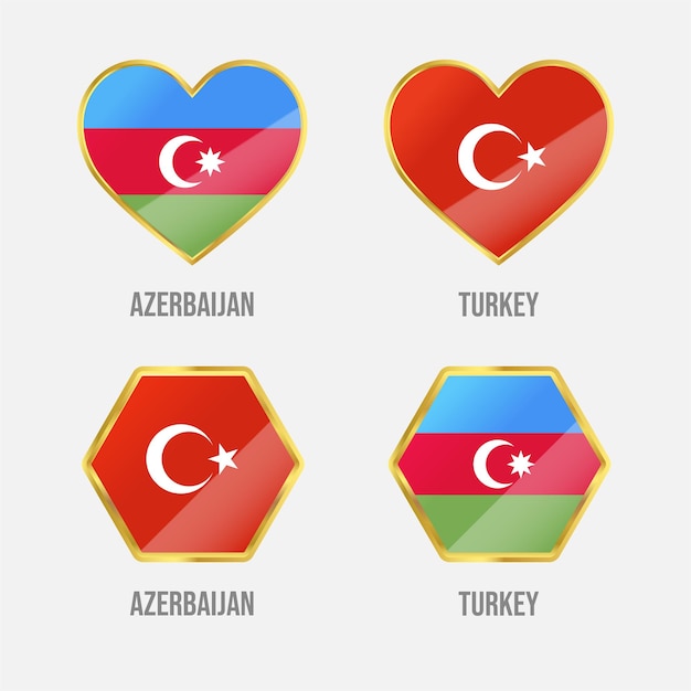 Vlaggen van Azerbeidzjan en Turkije in hart- en veelhoekige vormen