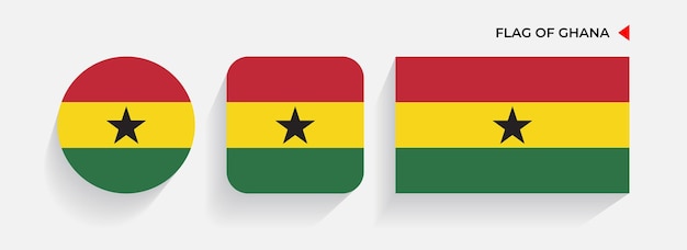 Vlaggen van Ghana gerangschikt in ronde vierkante en rechthoekige vormen