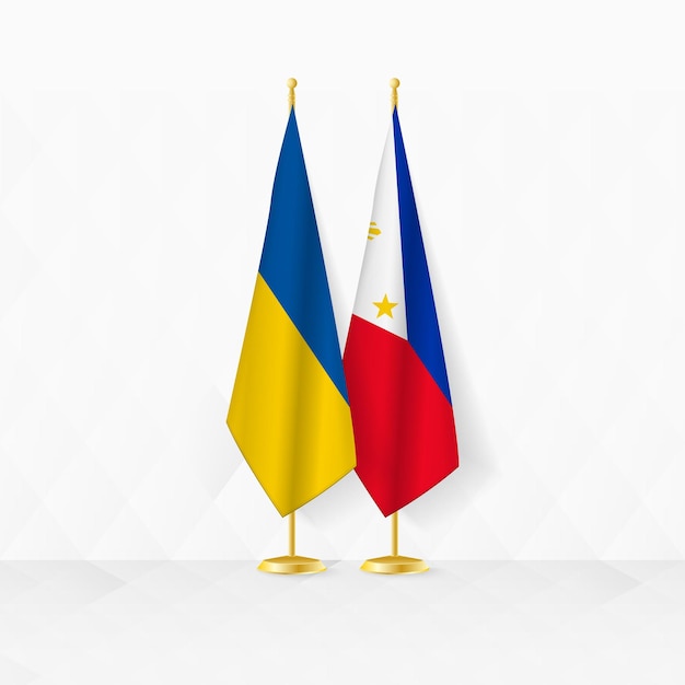Vlaggen van Oekraïne en de Filipijnen op vlagstandaardillustratie voor diplomatie en andere ontmoetingen tussen Oekraïne en de Filipijnen