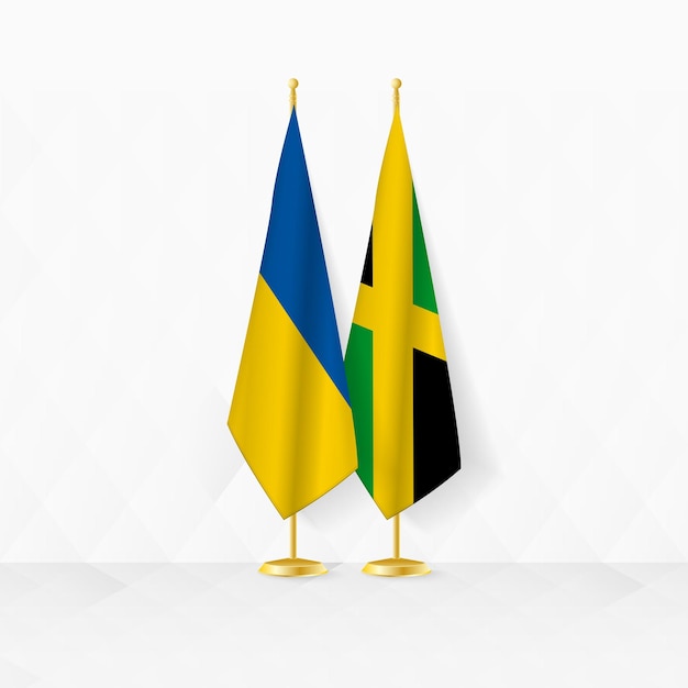 Vlaggen van Oekraïne en Jamaica op vlag staan illustratie voor diplomatie en andere ontmoetingen tussen Oekraïne en Jamaica
