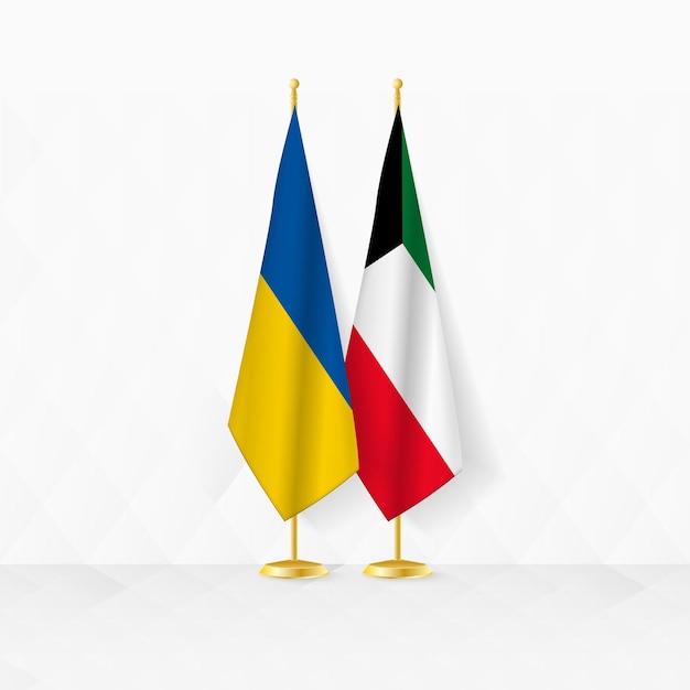 Vlaggen van Oekraïne en Koeweit op vlag staan illustratie voor diplomatie en andere ontmoetingen tussen Oekraïne en Koeweit