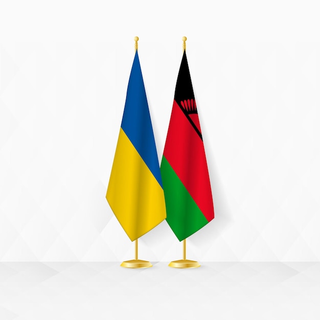 Vlaggen van Oekraïne en Malawi op vlag staan illustratie voor diplomatie en andere ontmoetingen tussen Oekraïne en Malawi
