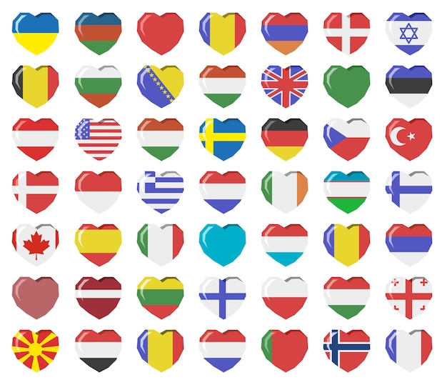 Vlaggen van verschillende landen van de wereld in het hart 49 staatsvlaggen Vlaggens van verschillende landen