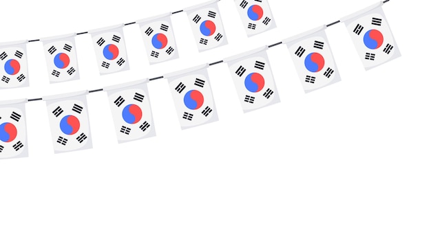 Vlaggenketting van Zuid-Korea. Koreaanse gorsdecoratie voor viering. Vector voettekst achtergrond.
