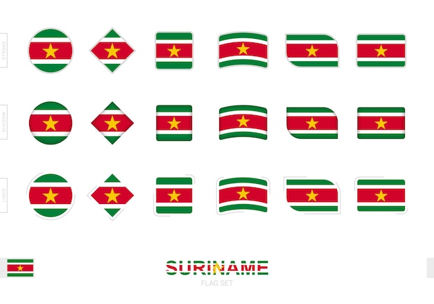 Vlaggenset Suriname, eenvoudige vlaggen van Suriname met drie verschillende effecten.