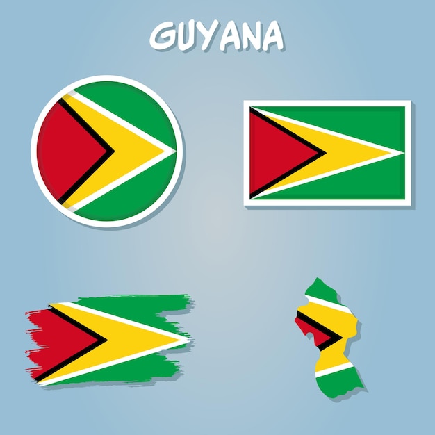 Vlagkaart van Guyana vector geïsoleerd vereenvoudigd illustratiepictogram met silhouet van Guyana-kaart