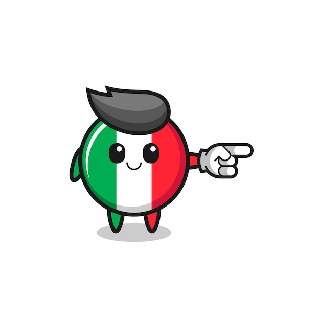 Vlagmascotte van Italië met wijzend naar rechts gebaar schattig ontwerp