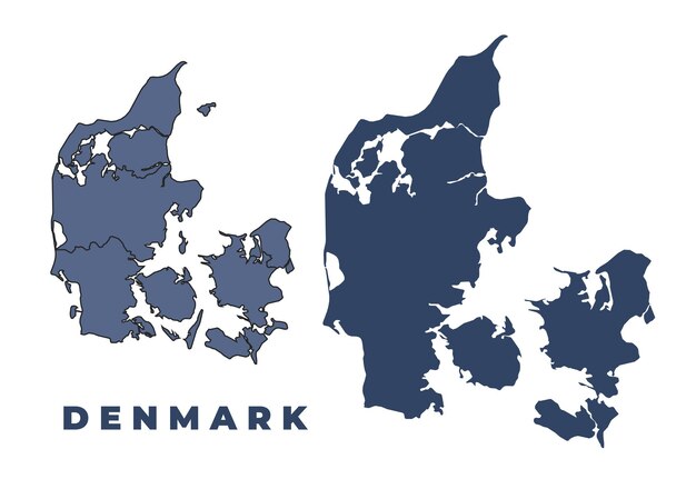 Vlak- en contourvectorkaart van Denemarken