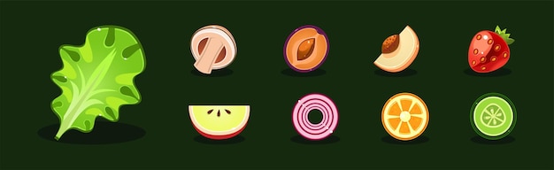 Vlak fruit en groenten icoon en object vector set
