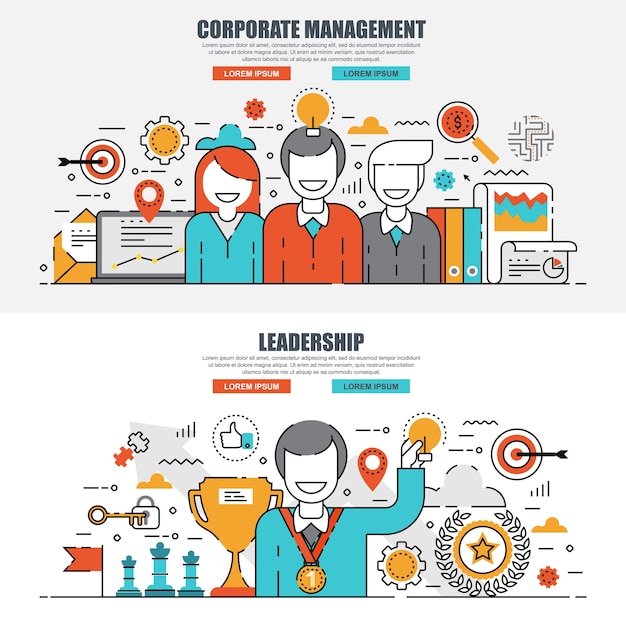 Vlak lijnconcept bedrijfsbeheer en leiderschap
