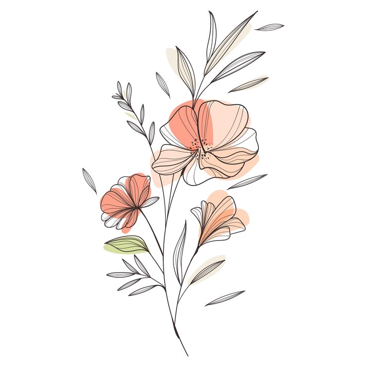 Vector vlak ontwerp van lineaire bladeren en bloemen