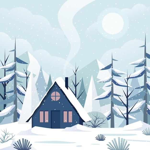 Vlak ontwerp winterlandschap