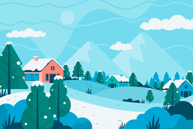 Vlak ontwerp winterlandschap
