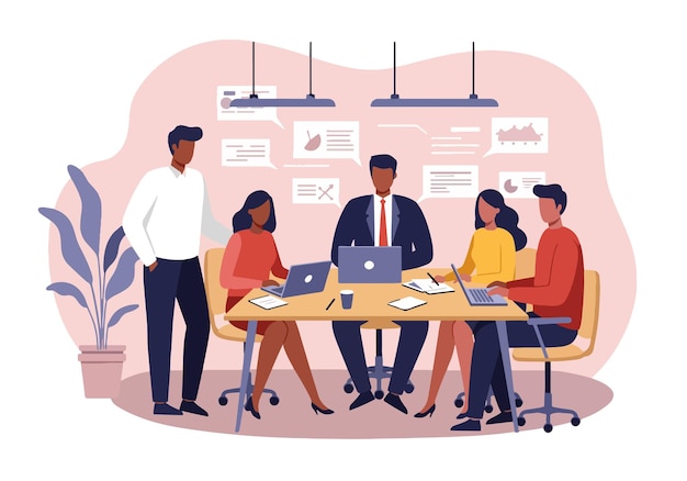 Vlak vector illustratie Diverse team Samenwerken in een modern kantoor Creatief brainstorming