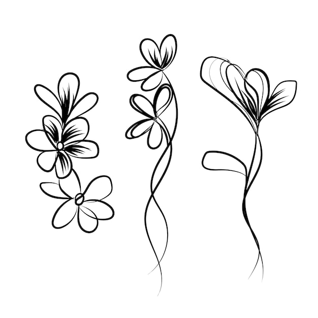Vector vlak vectorontwerp van lineaire bladeren en bloemen