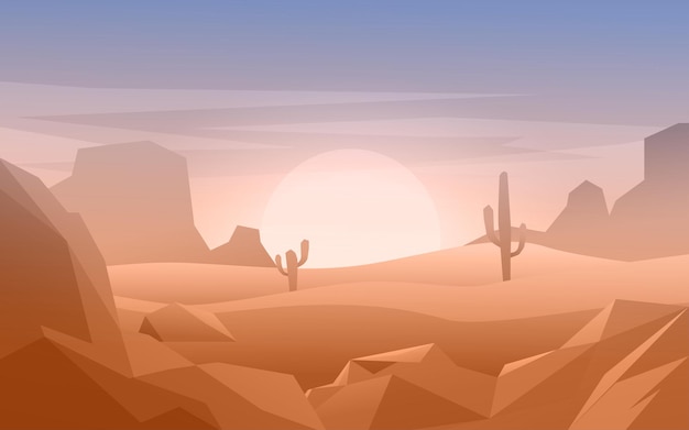 Vector vlak woestijnlandschap met cactus