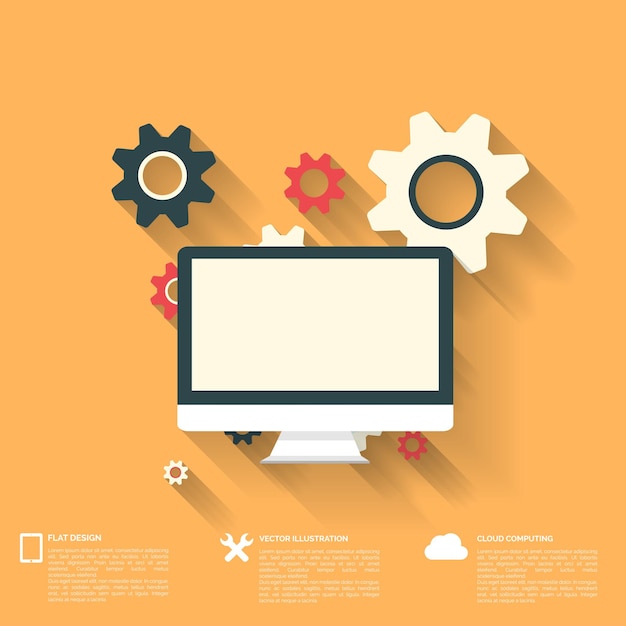 Vlakke abstracte achtergrond met web-iconen, interface-symbolen, cloud computing, mobiele apparaten