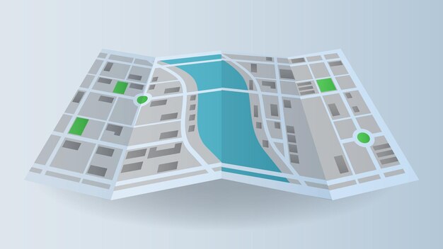 Vector vlakke achtergrond van de route navigatie locatie stadskaart vouwpagina afdrukken