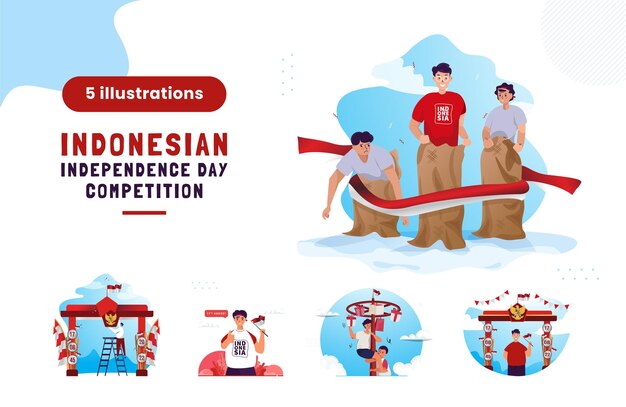 Vlakke afbeelding instellen Indonesië Onafhankelijkheidsdag games competitie concept