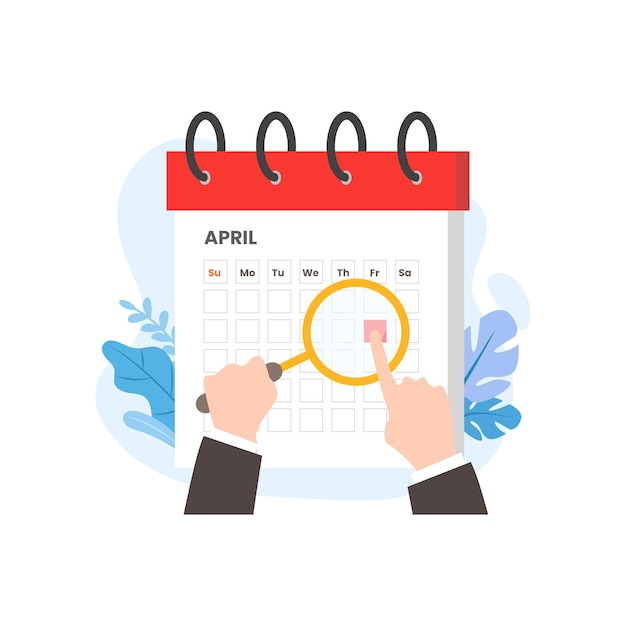 Vlakke afbeelding kalender ontwerp april concept actieve planning