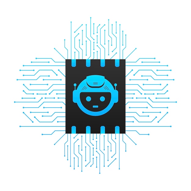 Vlakke afbeelding met blauwe bot Klantenondersteuning help service platte vectorillustratie