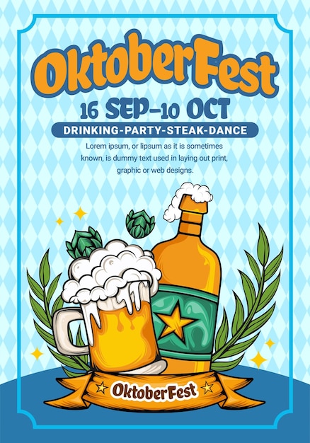 Vlakke afbeelding poster voor uitnodiging voor het vieren van bierfestival