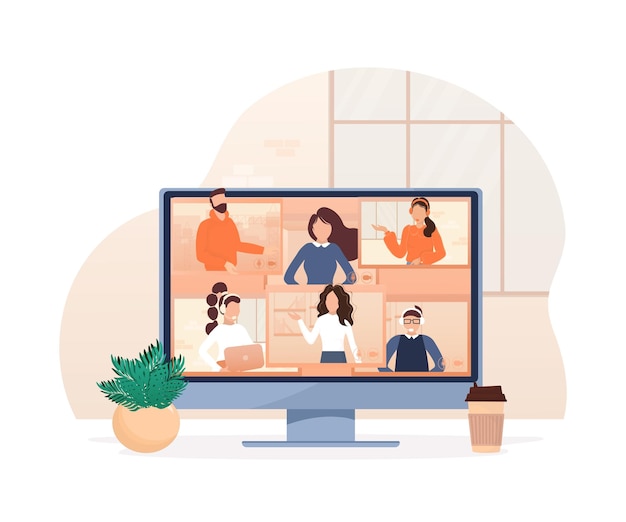 Vlakke afbeelding Videoconferentie Videogesprek tussen vrienden die online chatten via de mobiele app Blijf op