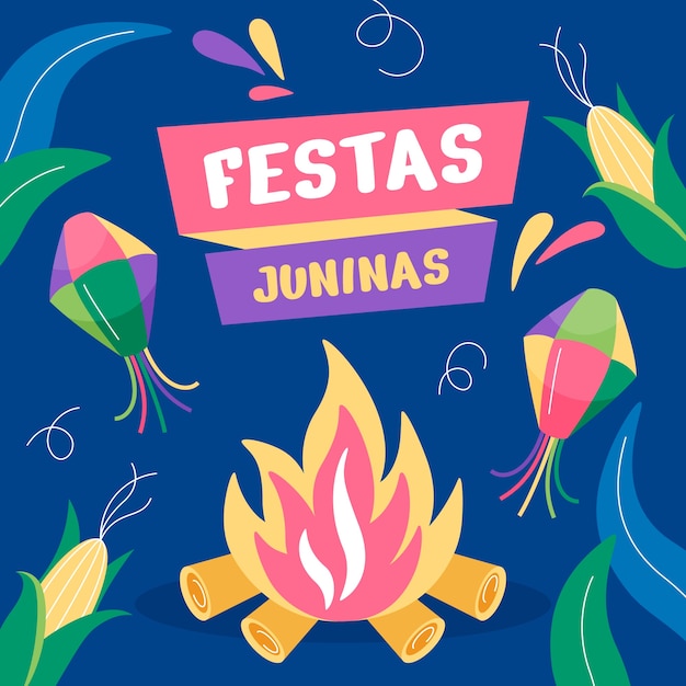 Vlakke afbeelding voor braziliaanse fetas juninas-vieringen