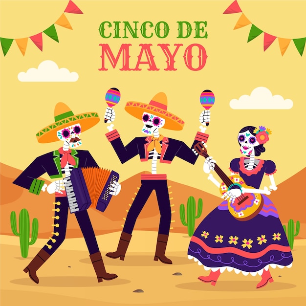 Vlakke afbeelding voor de viering van cinco de mayo