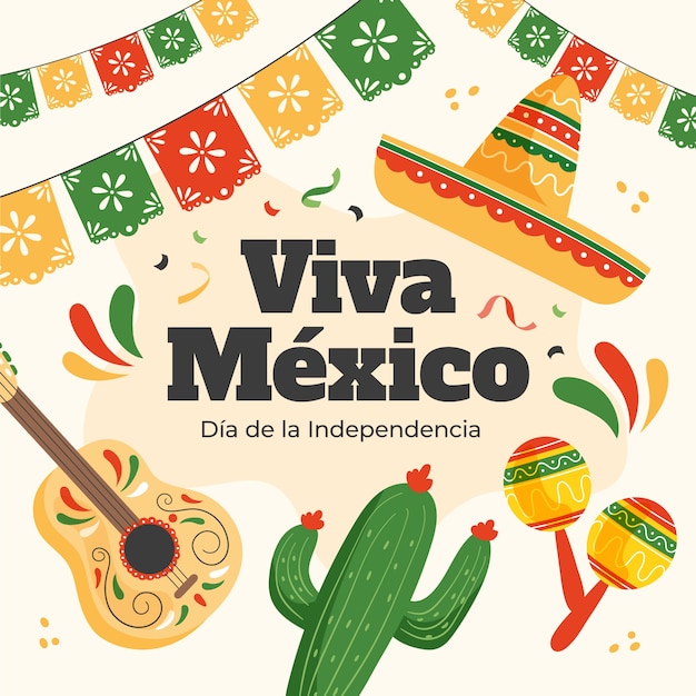 Vector vlakke afbeelding voor de viering van de onafhankelijkheid van mexico