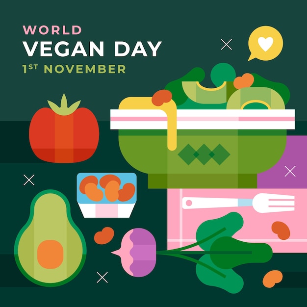 Vlakke afbeelding voor de viering van de wereld veganistische dag