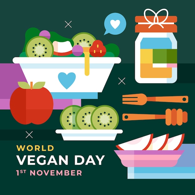 Vlakke afbeelding voor de viering van de wereld veganistische dag