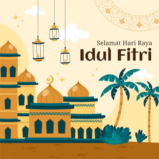 Vlakke afbeelding voor de viering van hari raya idul fitri