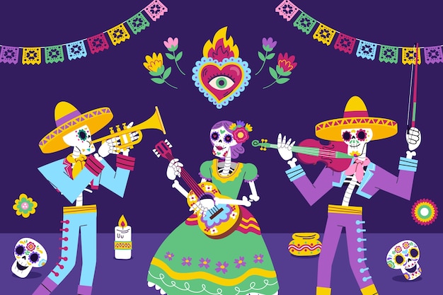 Vector vlakke afbeelding voor dia de muertos-viering