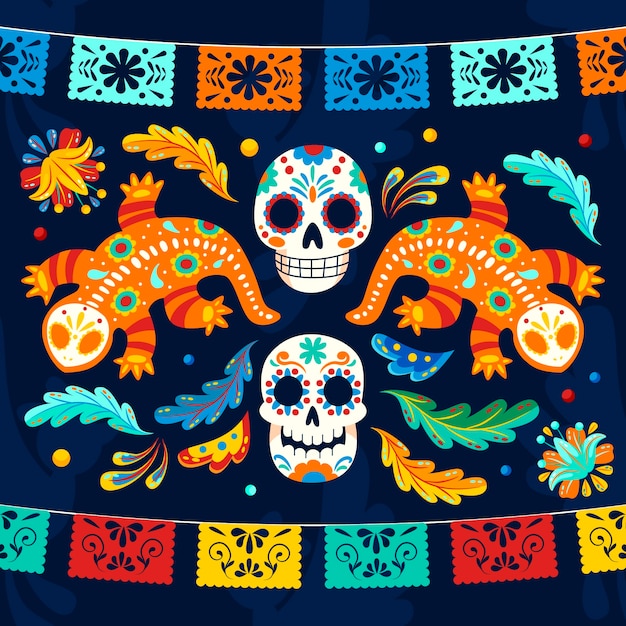 Vlakke afbeelding voor dia de muertos-viering