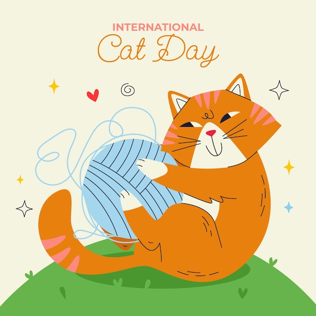 Vector vlakke afbeelding voor internationale kattendagviering