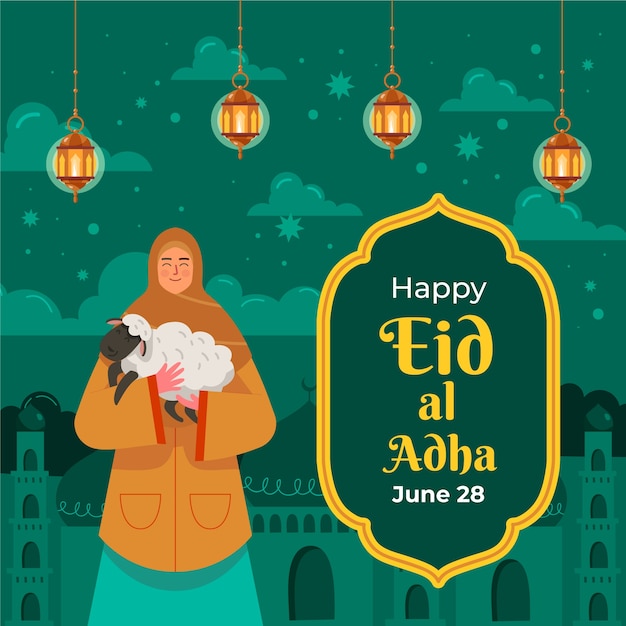 Vlakke afbeelding voor islamitische eid al-adha viering