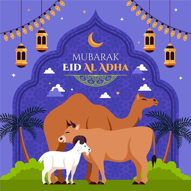 Vector vlakke afbeelding voor islamitische eid al-adha viering