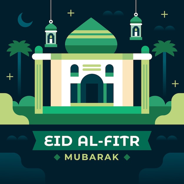 Vlakke afbeelding voor islamitische eid al-fitr festivalviering