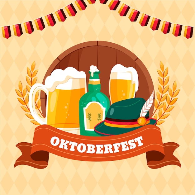 Vector vlakke afbeelding voor oktoberfest bierfestivalviering