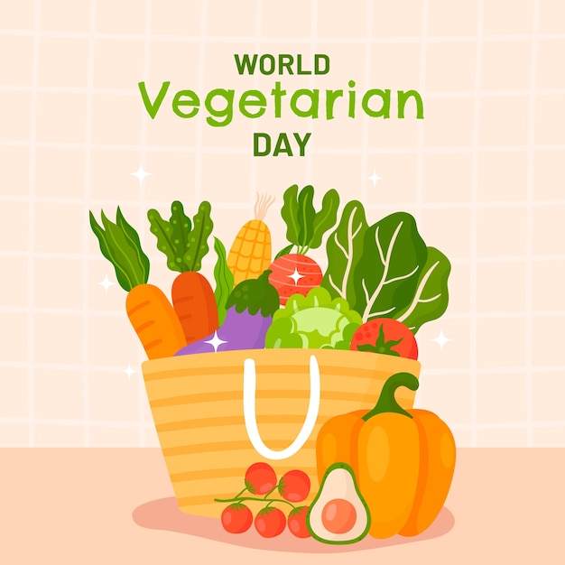 Vlakke afbeelding voor wereld vegetarische dag