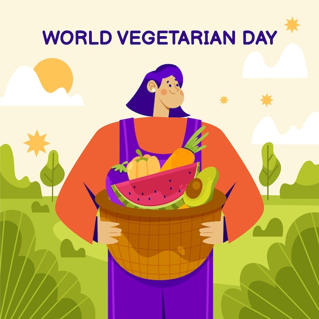 Vlakke afbeelding voor wereld vegetarische dag