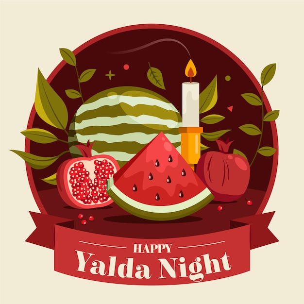 Vector vlakke afbeelding voor yalda night festivalviering met fruit