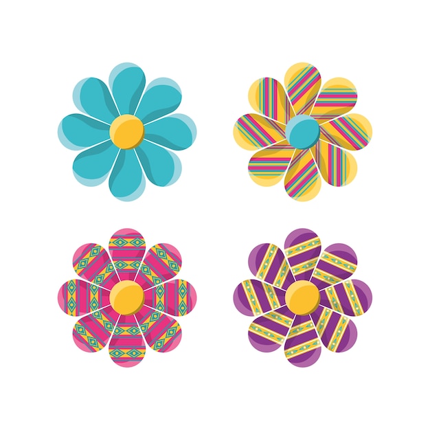 Vector vlakke decoratiebloemen met decoratieve symbolen