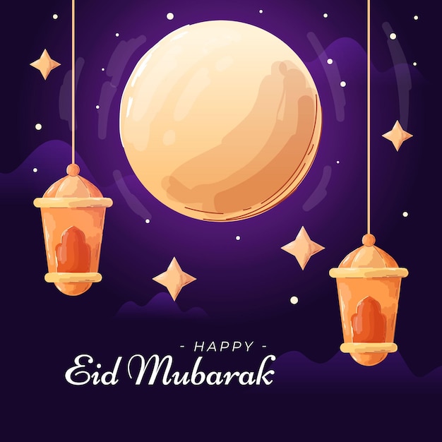 Vector vlakke en met de hand getekende stijl eid mubarak illustratie