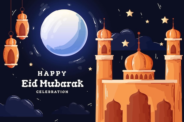 Vector vlakke en met de hand getekende stijl eid mubarak illustratie