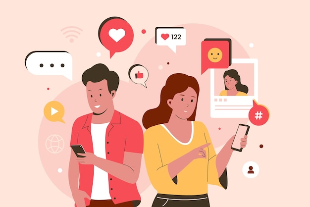 Vlakke illustratie op sociale media