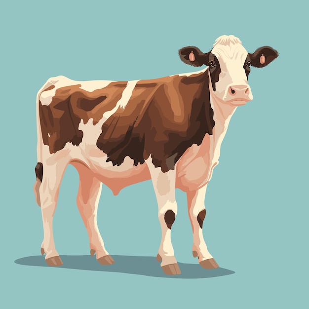 Vlakke illustratie van een bruine en witte koe op een beige achtergrond van hoge kwaliteit
