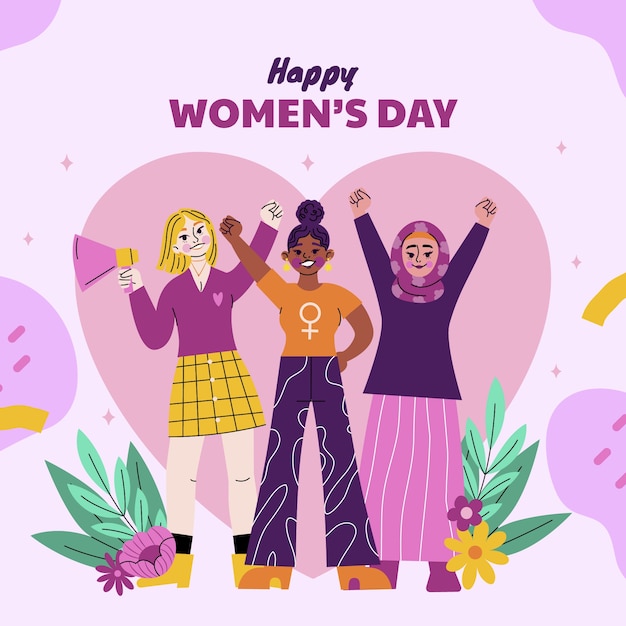 Vlakke illustratie voor de internationale vrouwendag.